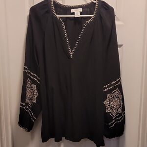 Calypso St Barth Black And Gold Peasant  Embroidery Top Sz 1X